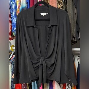 Calvin Klein women’s plus size 3X open front blouse solid black long sleeves new